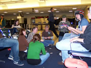 passengers delayed at an airport