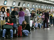 passengers delayed at an airport